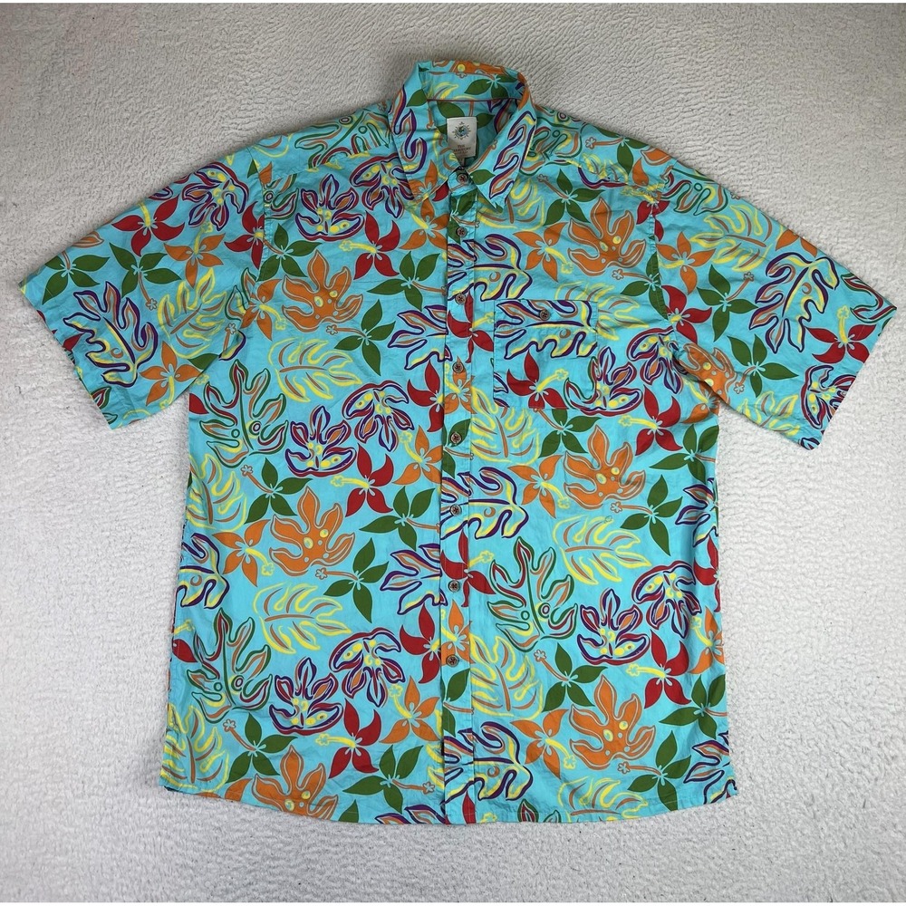 The Territory Ahead Mens XLT Blue Floral Hawaiian Short Sleeve Shirt